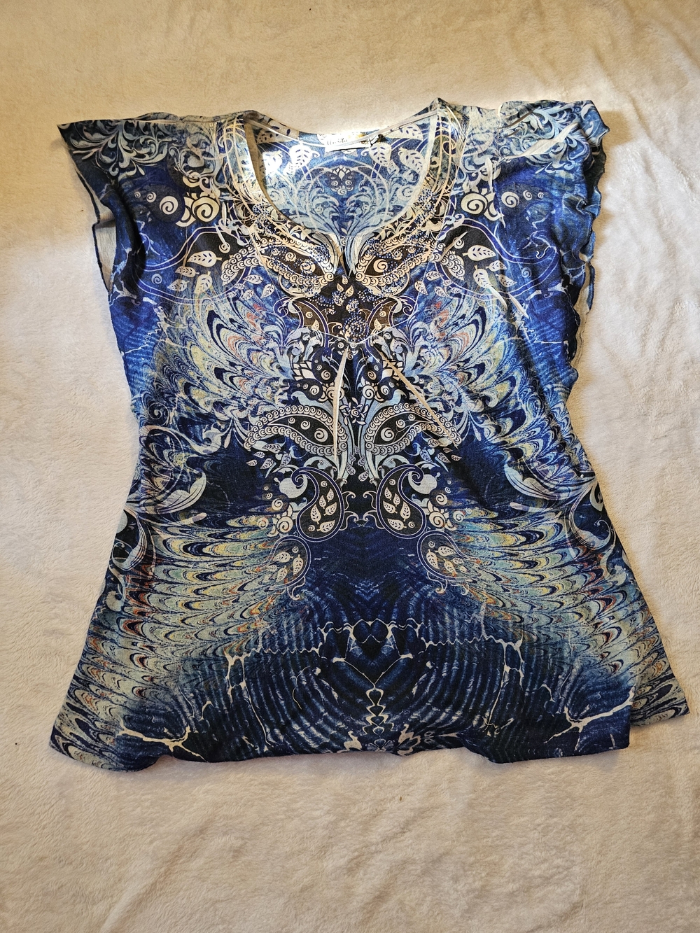 Unity World Wear Blue Paisley V-Neck Tunic - Picture 2 of 7